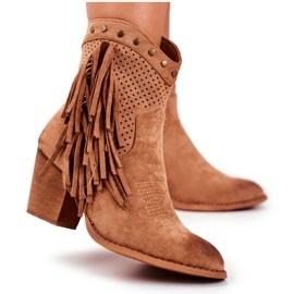 Botas femininas de salto alto com franjas Botas de caubói Khaki Michelle castanho