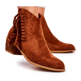 Botas femininas de salto alto com franjas Cowboy Camel Mirage marrom