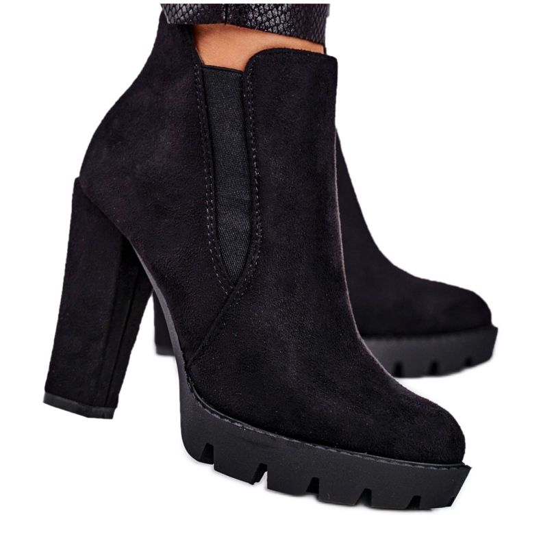 Botas femininas com salto no calcanhar Eco-camurça preta Berry preto