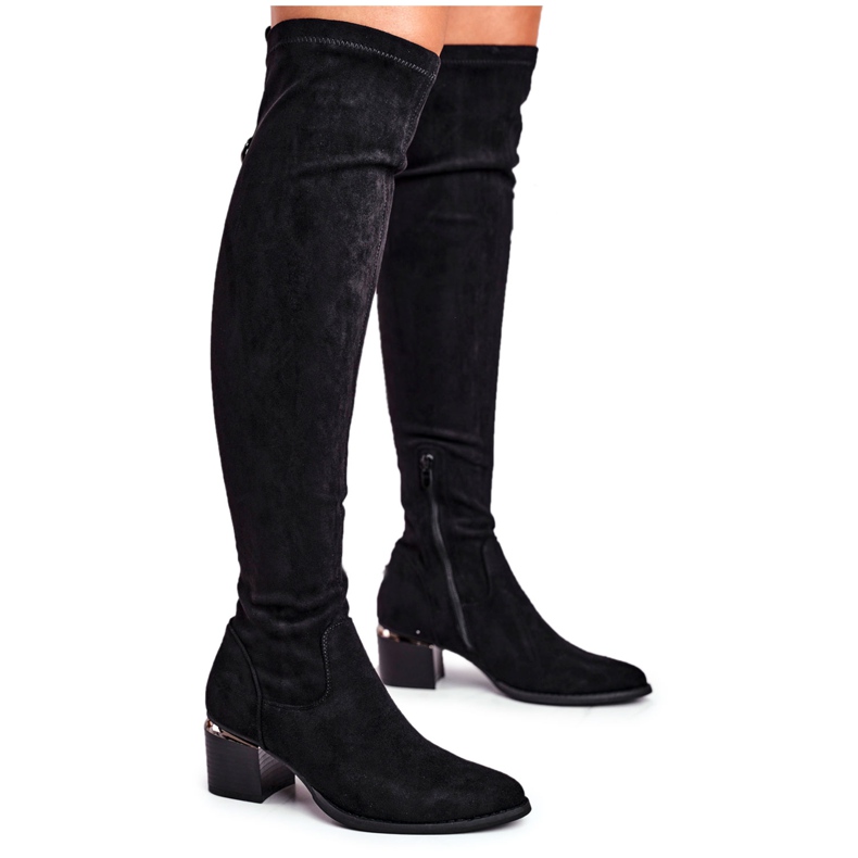 Botas femininas de cano alto até o joelho preto Can't Stop
