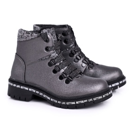 Botas infantis com floco de neve cinza de pele de carneiro Botas infantis com floco de neve cinza de pele de carneiro