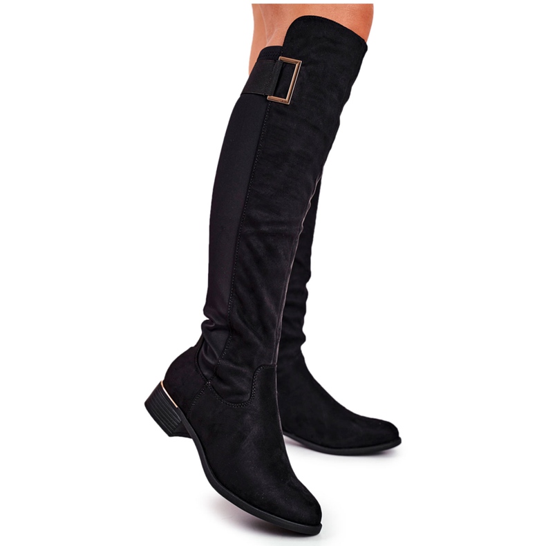 EVE Botas femininas de cano alto em camurça / lycra preto Nash