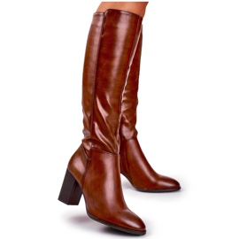 Botas femininas de cano alto Sergio Leone marrom KZ278