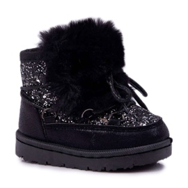 FRROCK Botas infantis de neve com pelo preto Minnie Mouse prata