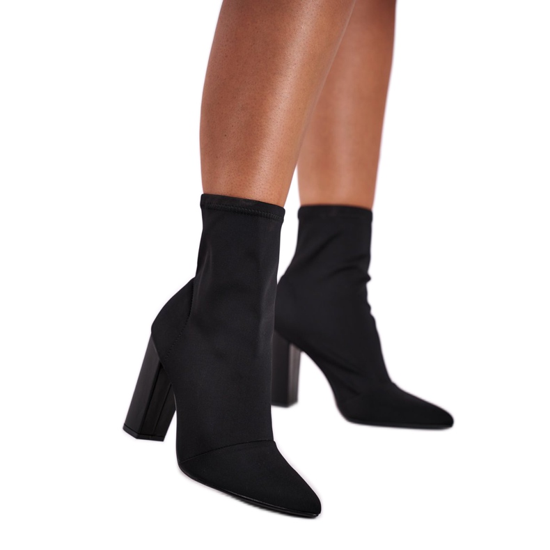 FRGIV Botas femininas de salto alto Lycra Black Morie preto