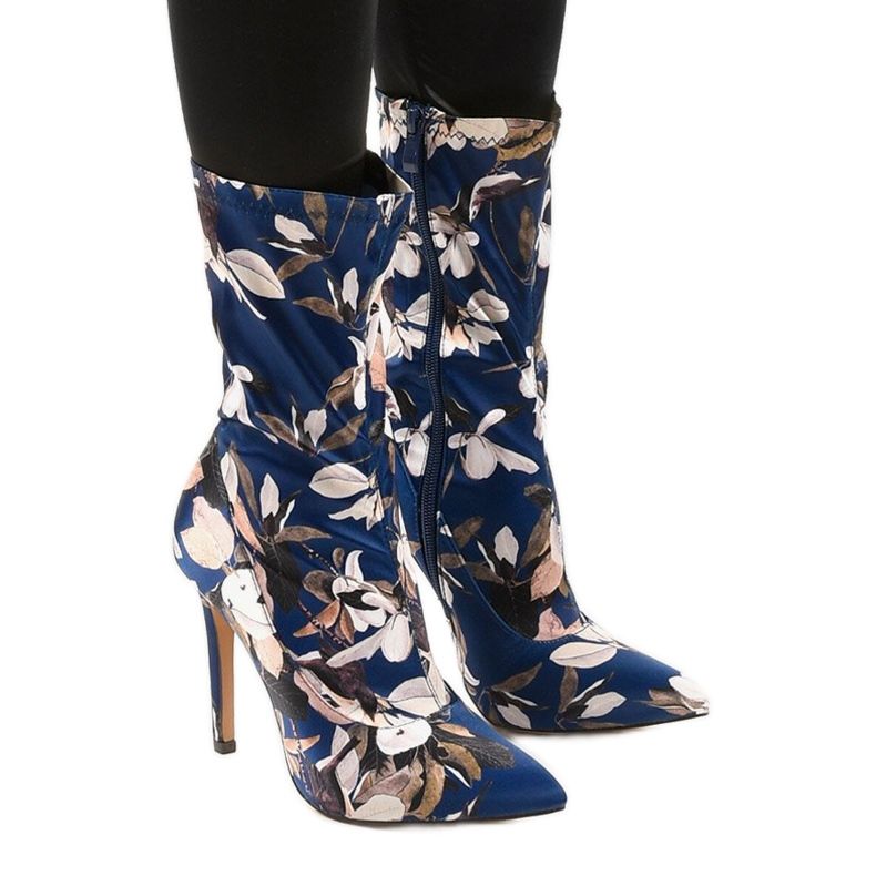 Botins azul marinho com meia Santana multicolorido