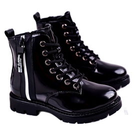 Vinceza Botas infantis aquecidas com um falcão preto lacado com zíper