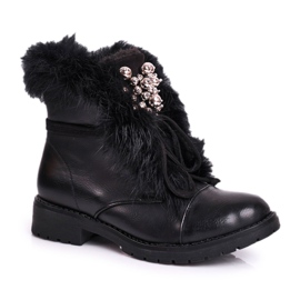 MSMG Botas Quentes Infantis Preto Pele Ella