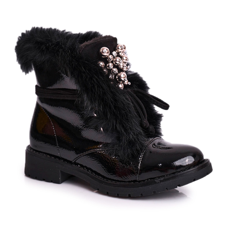 MSMG Botas infantis lacadas a quente em ella preta preto