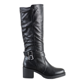 Flyfor Botas de cano altas confortáveis ​​com fivela preto