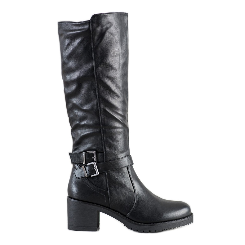Flyfor Botas de cano altas confortáveis ​​com fivela preto