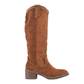 Small Swan Botas de cowboy com enfeites marrom