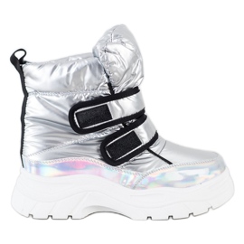 SHELOVET Botas de neve brilhantes com velcro prata