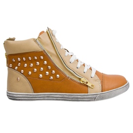 Tênis de cano alto com tachas Camelo Y299 bege marrom
