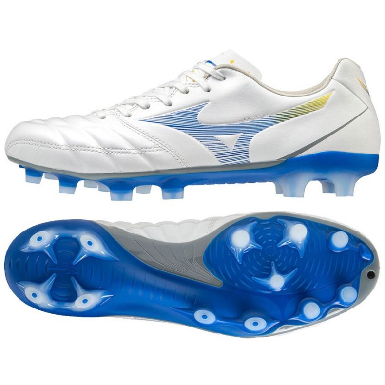 Chuteiras Mizuno Rebula Cup Elite Fg M P1GA207225 branco, azul, amarelo branco