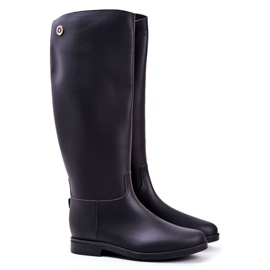 SEA Botas de chuva pretas femininas sob o joelho Botas de equitação pretas com garoa preto