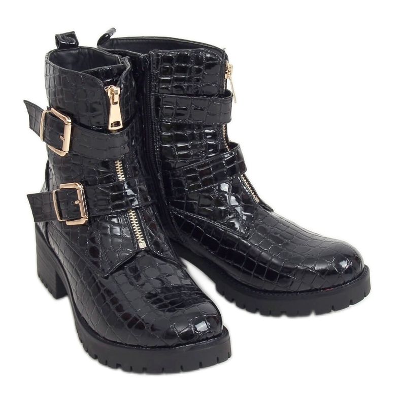 Botas femininas de couro envernizado preto SP74-1 Preto