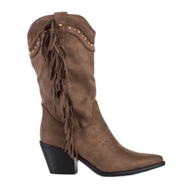 Bestelle Botas de cowboy com franjas bege Bestelle Botas de cowboy com franjas bege