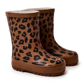 FRROCK Botas infantis de borracha marrom com estampa de leopardo Nanny