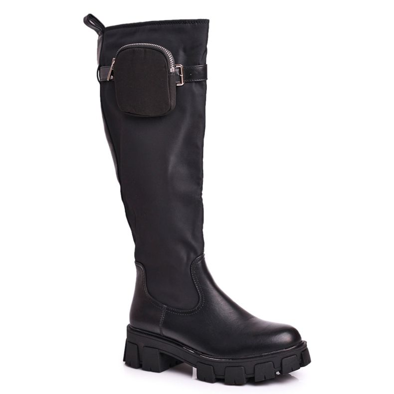 PS1 Botas femininas Black Remy com rim preto PS1 Botas femininas Black Remy com rim preto