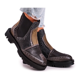 Botas femininas de couro Jodhpur Maciejka cinza 04634-03 bege marrom