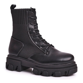 S.Barski Botas femininas amarradas com meia preta My Need preto