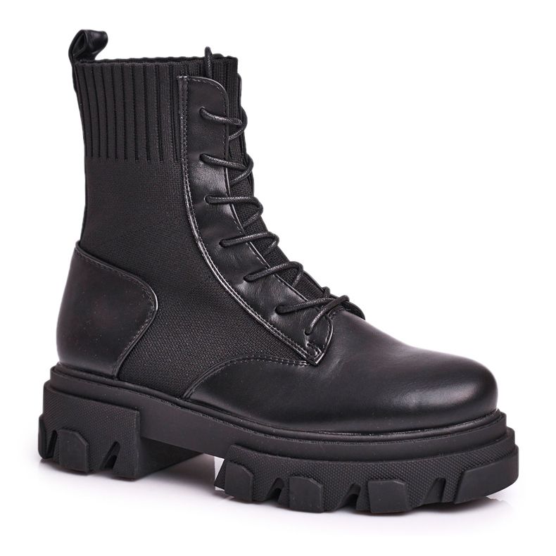 S.Barski Botas femininas amarradas com meia preta My Need preto S.Barski Botas femininas amarradas com meia preta My Need preto
