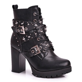FRSS Botas femininas de salto alto com tachas Black Olivia preto FRSS Botas femininas de salto alto com tachas Black Olivia preto