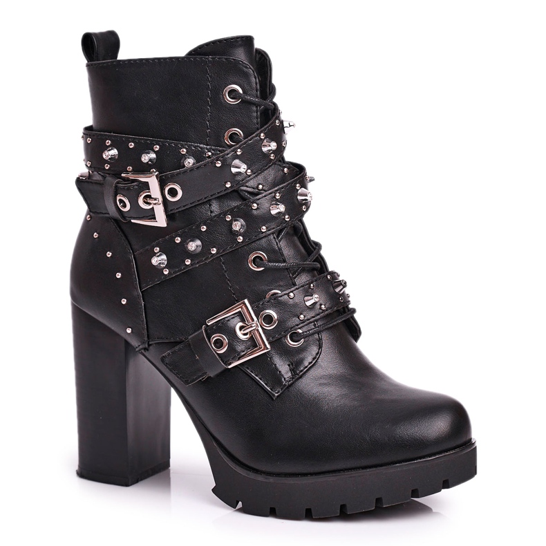 FRSS Botas femininas de salto alto com tachas Black Olivia preto