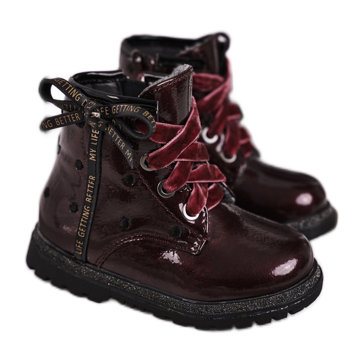 EVE Botas marrom laqueada Essie vermelho