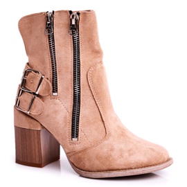 MSMG Botas femininas com salto camurça bege anabelle