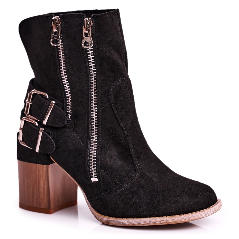 MSMG Botas femininas com salto camurça preta anabelle preto