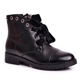 MSMG Botas femininas com pérolas de metal e fita perla quente preto MSMG Botas femininas com pérolas de metal e fita perla quente preto