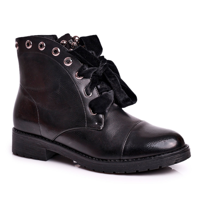 MSMG Botas femininas com pérolas de metal e fita perla quente preto MSMG Botas femininas com pérolas de metal e fita perla quente preto