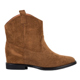 SHELOVET Botas de cowboy quentes em uma cunha escondida marrom