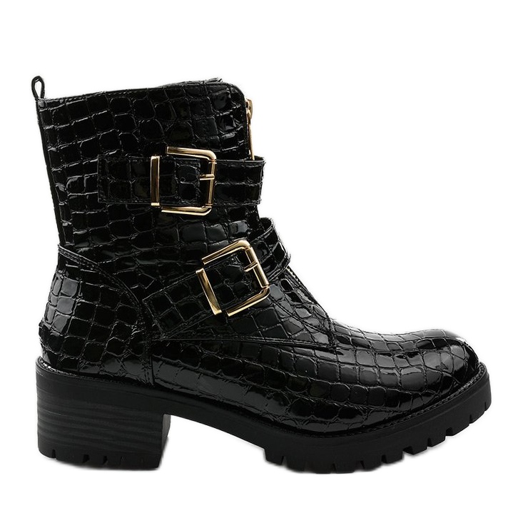 Botas Lineley lacadas pretas com isolamento plano preto