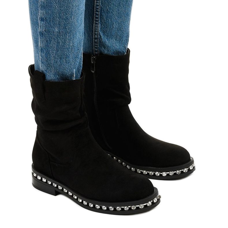 Botas femininas pretas com isolamento e zíper Ulafina preto