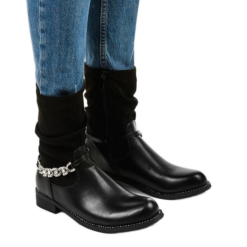 Botas pretas, planas e isoladas com zíper Petgella preto prata Botas pretas, planas e isoladas com zíper Petgella preto prata