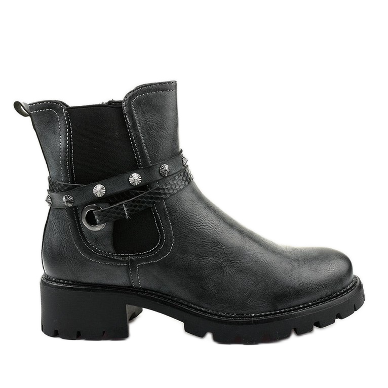 Botins de cano baixo cinza com zíper Siempleglam preto