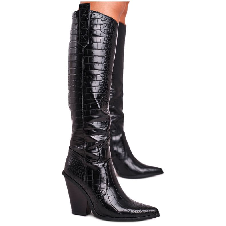 HAN Botas femininas de salto alto preto
