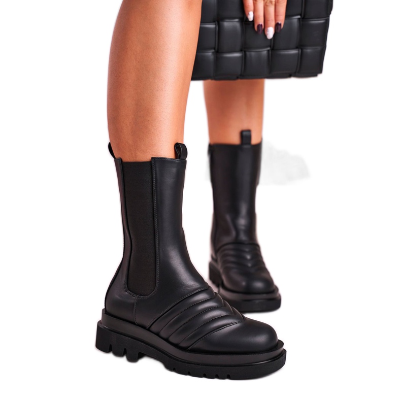 Joia Botas altas femininas Jodhpur. Maciço plataforma preta Evelina preto