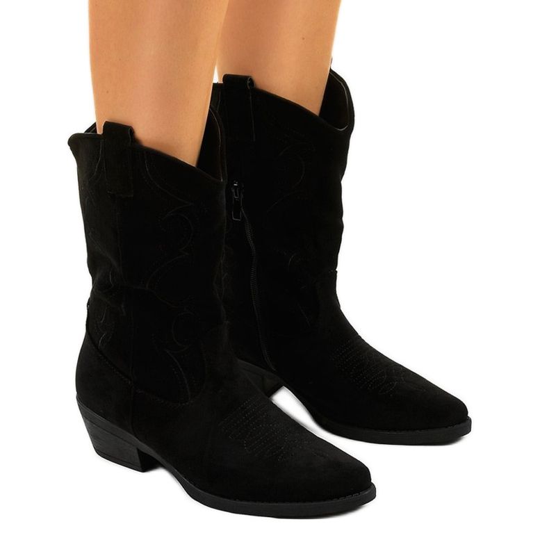 Botas de cowboy de camurça preta com zíper alelynna preto