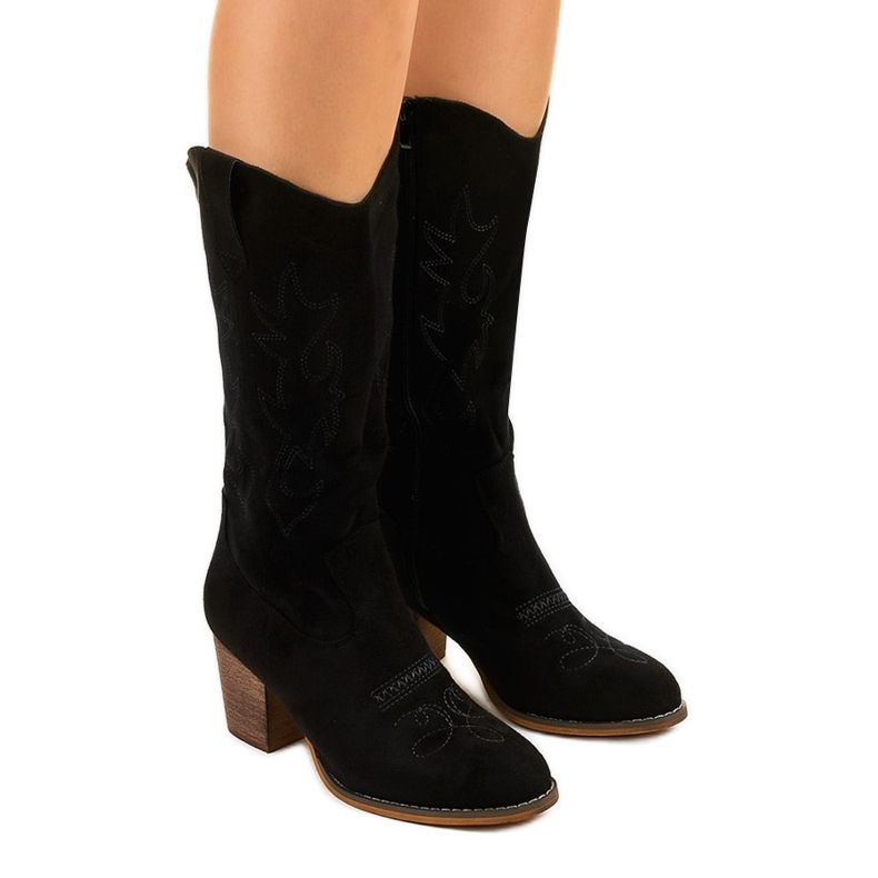 Botas de cowboy de camurça preta com zíper Infarred preto