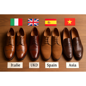 Calçado masculino - diferenças entre países produtores (Itália, Reino Unido, Espanha, Ásia)