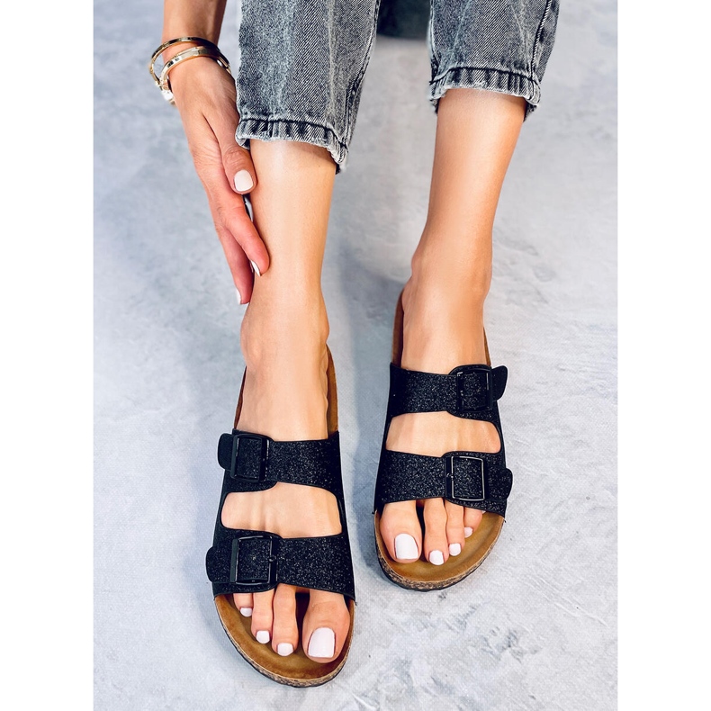 Chinelos Alexa Black Glitter Cork preto 1