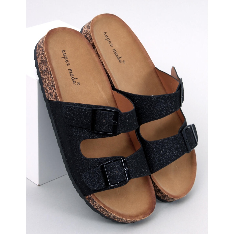 Chinelos Alexa Black Glitter Cork preto 2