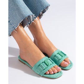 Chinelos de camurça Shelovet verdes de mulher 1