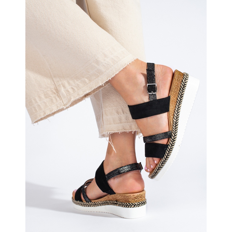 SHELOVET Sandálias de cunha de mulher negra preto 1