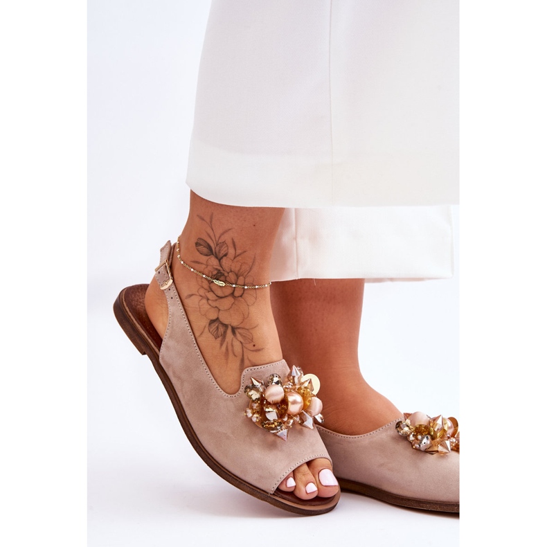 Sandália rasa de camurça Nicole 2805/042 bege 2