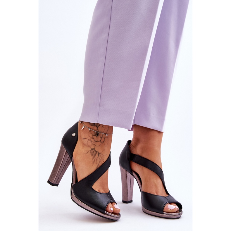 Sandália de salto alto de couro Maciejka 06083-01 preta preto 1